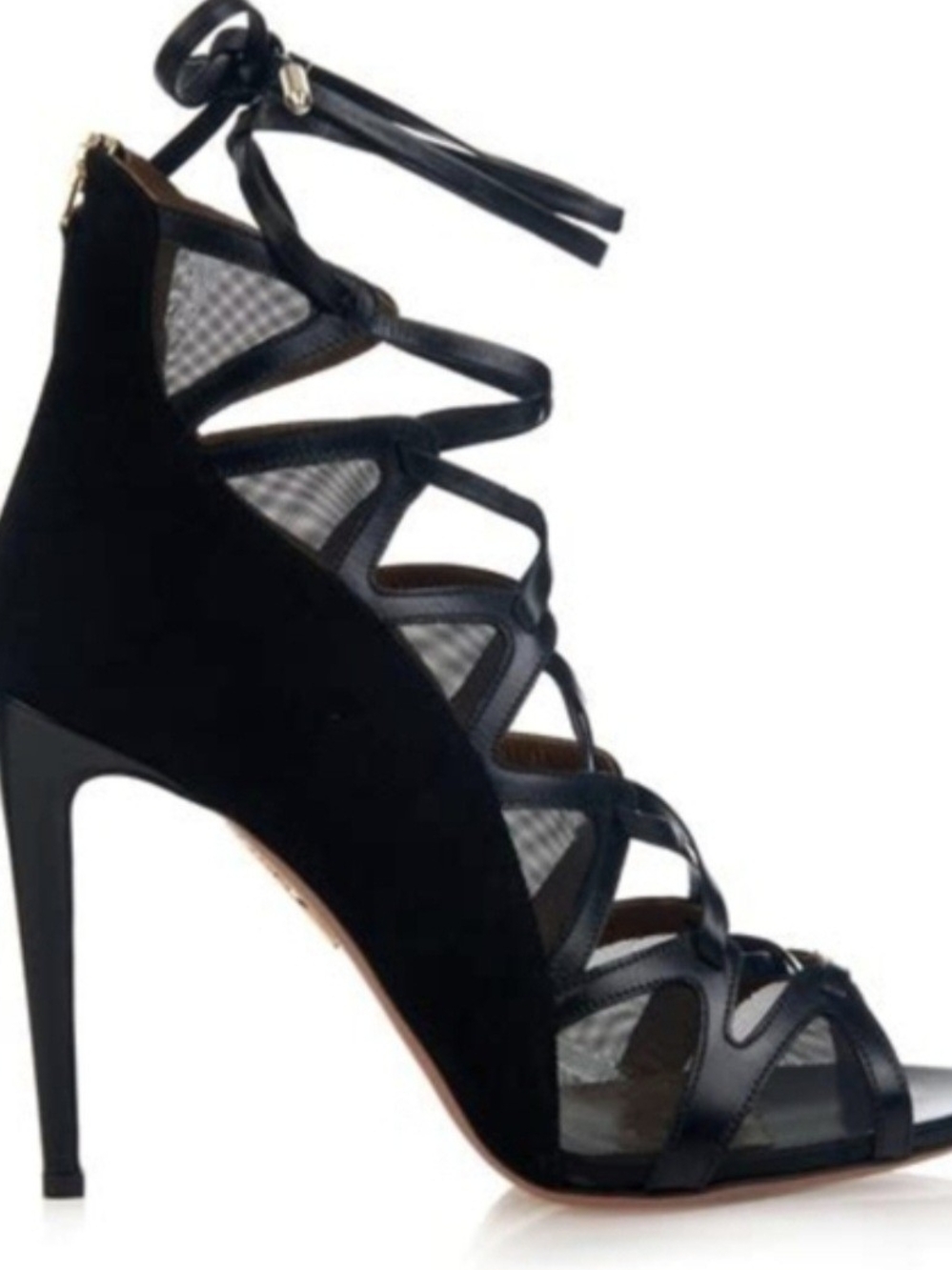 Aquazzura Black Lace-Up Caged Stiletto Sandal